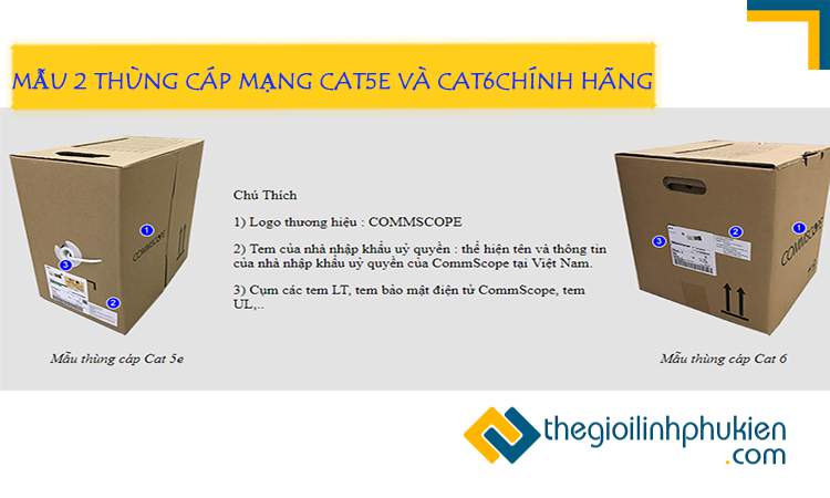 Kiểm tra logo Commscope và tem bên ngoài thùng cáp