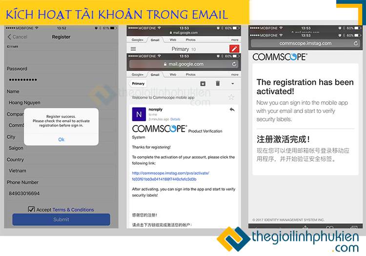 Kích hoạt tài khoản thông qua Email xác thực của hệ thống