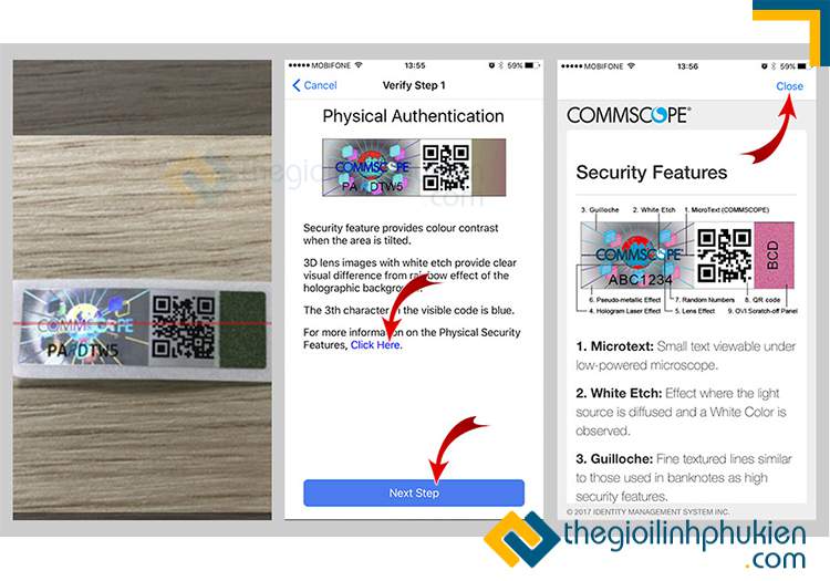 Hướng camera vào phần QR Code, tem chống giả