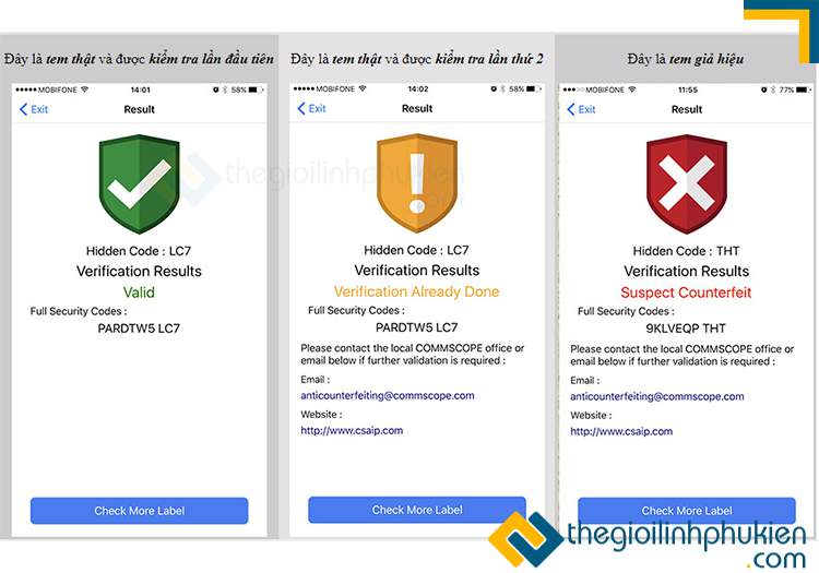 Các kết quả của cuộn cáp sau khi kiểm tra