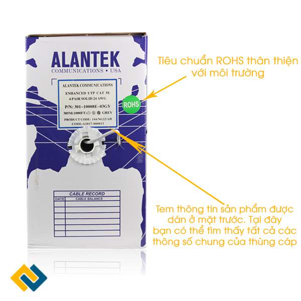 Dây cáp mạng Alantek Cat5e UTP chính hãng